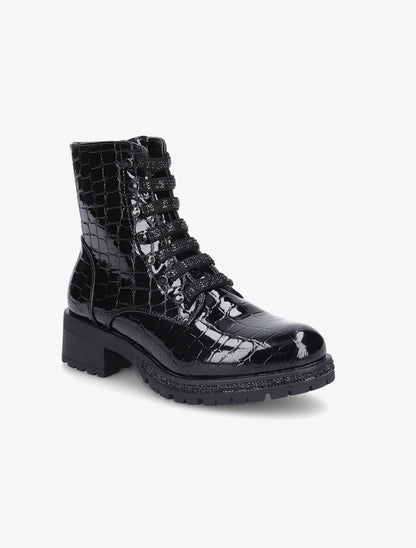 Boots montantes effet croco verni - Noir - 2