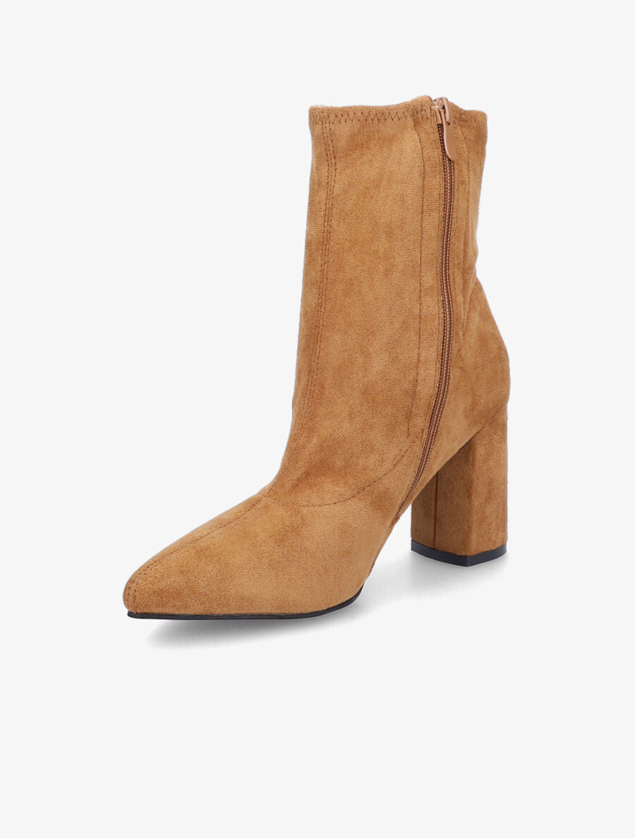 Bottines pointues en suédine souple - Camel - 3