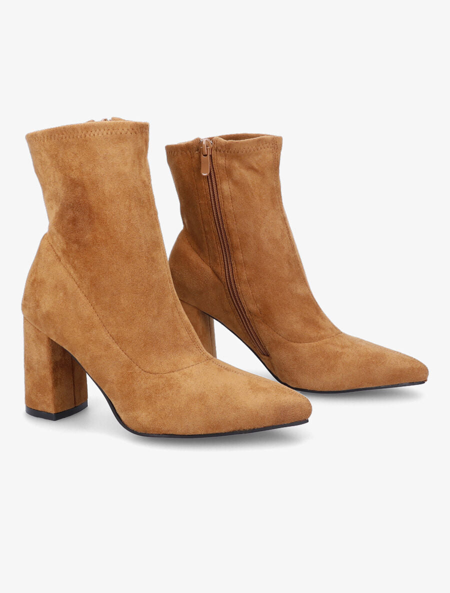 Bottines pointues en suédine souple - Camel - 4