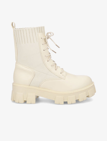 Boots style biker bimatière - Beige - 1