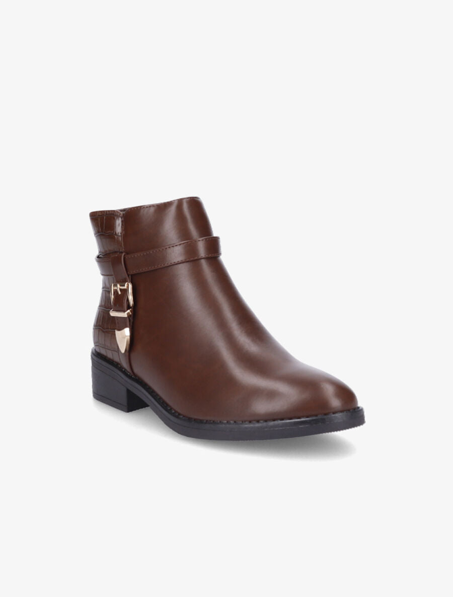 Bottines bi-matière à boucle métallique - Marron - 2