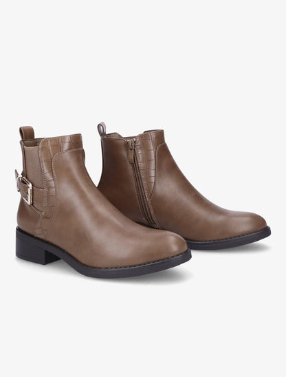 Bottines à cheville élastiquée et boucle - Taupe - 4