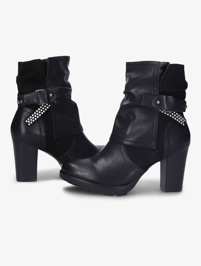 Bottines montantes bi-matière à sangle cloutée - Noir - 4