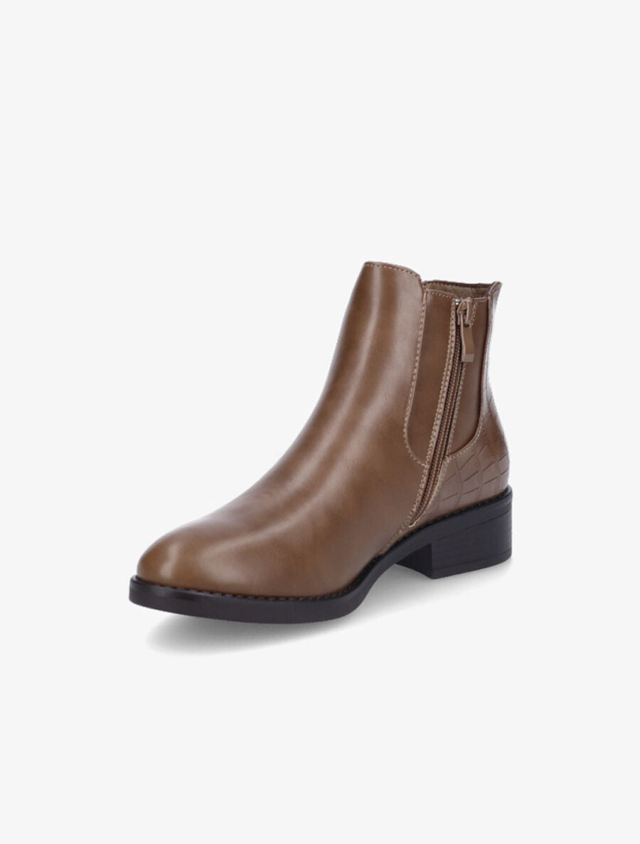Bottines élastiquées à contrefort croco - Taupe - 3