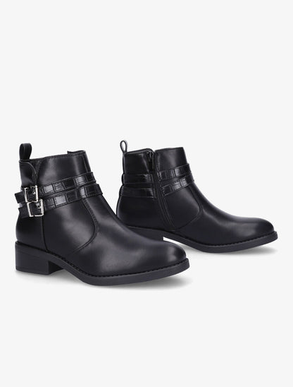 Bottines à double sangles croco - Noir - 4