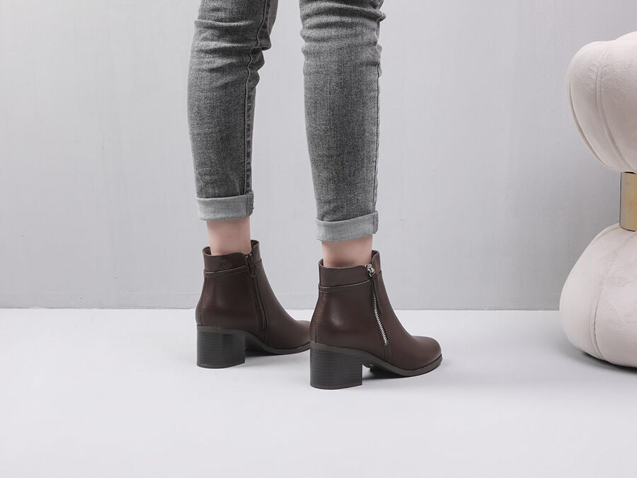 Bottines à zip décoratif - Marron - 5