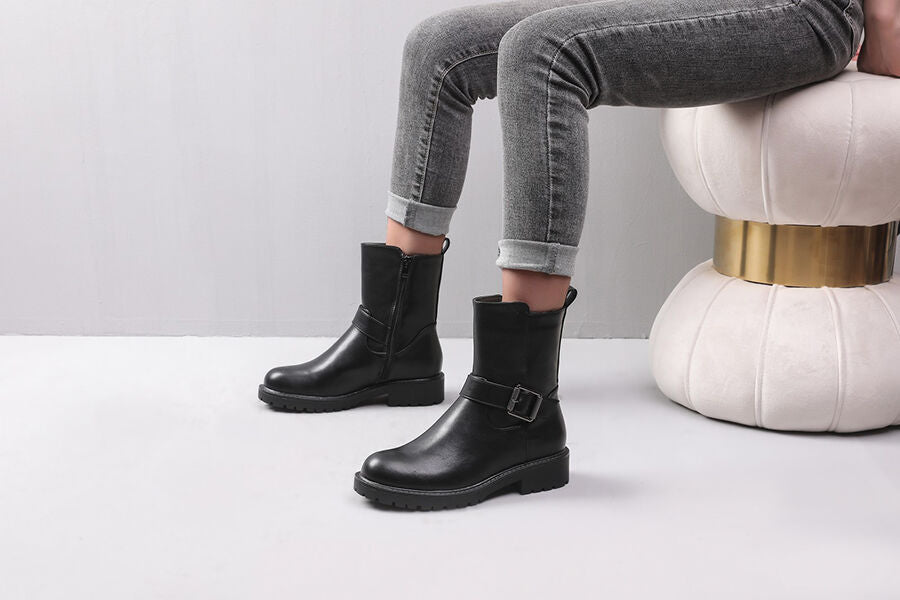 Boots style motard en simili - Noir - 5