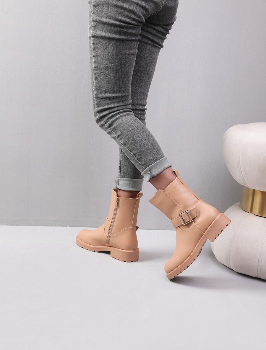 Boots style motard en simili - Camel - 5