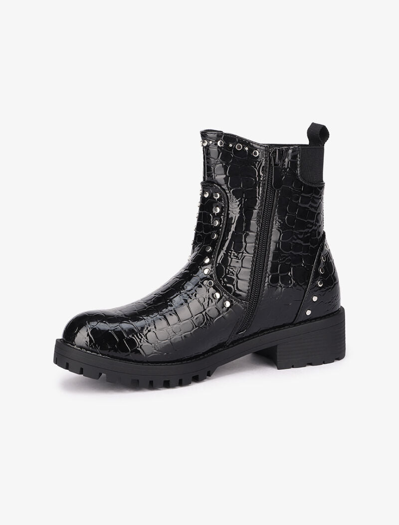 Bottines vernies et cloutées effet croco - Noir - 4