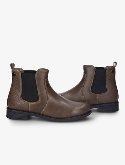 Bottines élastiquées et contrefort effet python - Taupe - 4