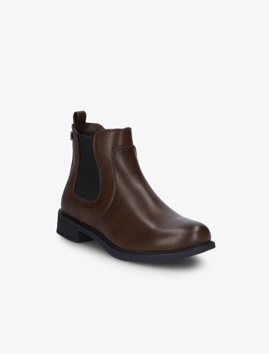 Bottines élastiquées et contrefort effet python - Marron - 3