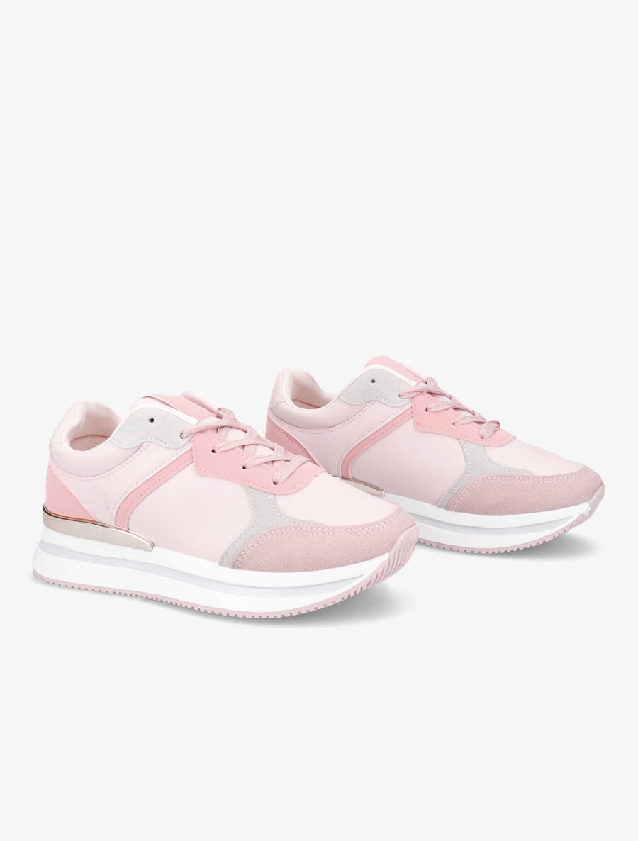 Baskets en simili et suédine - Rose - 4