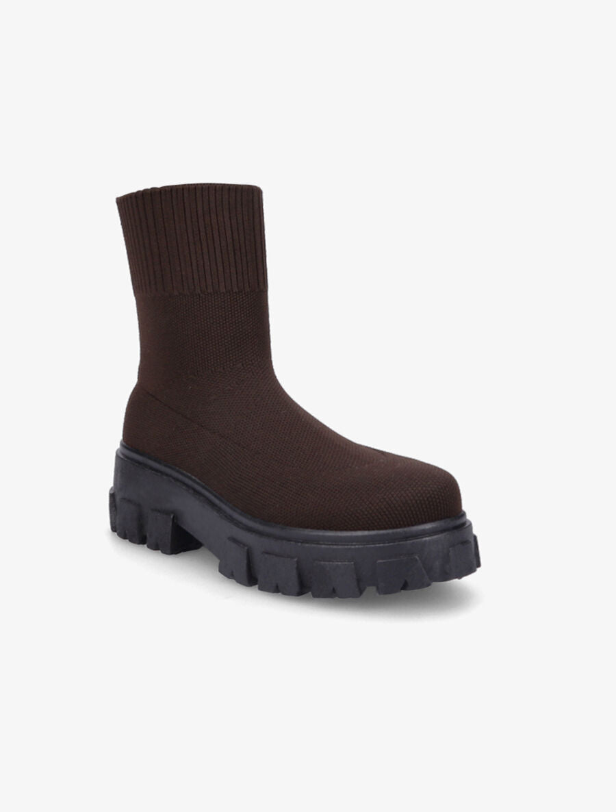 Boots en tissu à semelle crantée - Marron - 2
