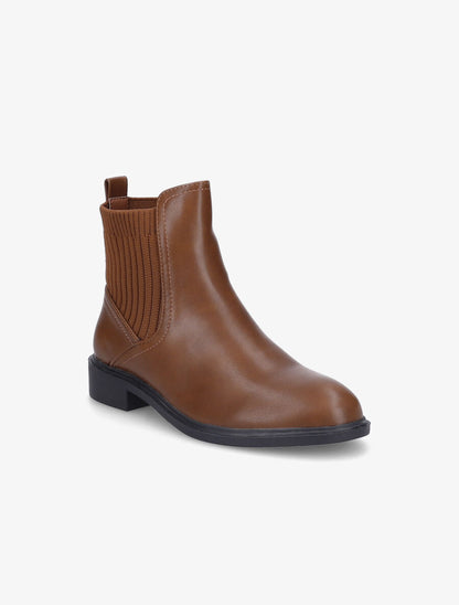 Bottines plates en simili et tissu côtelé - Camel - 2