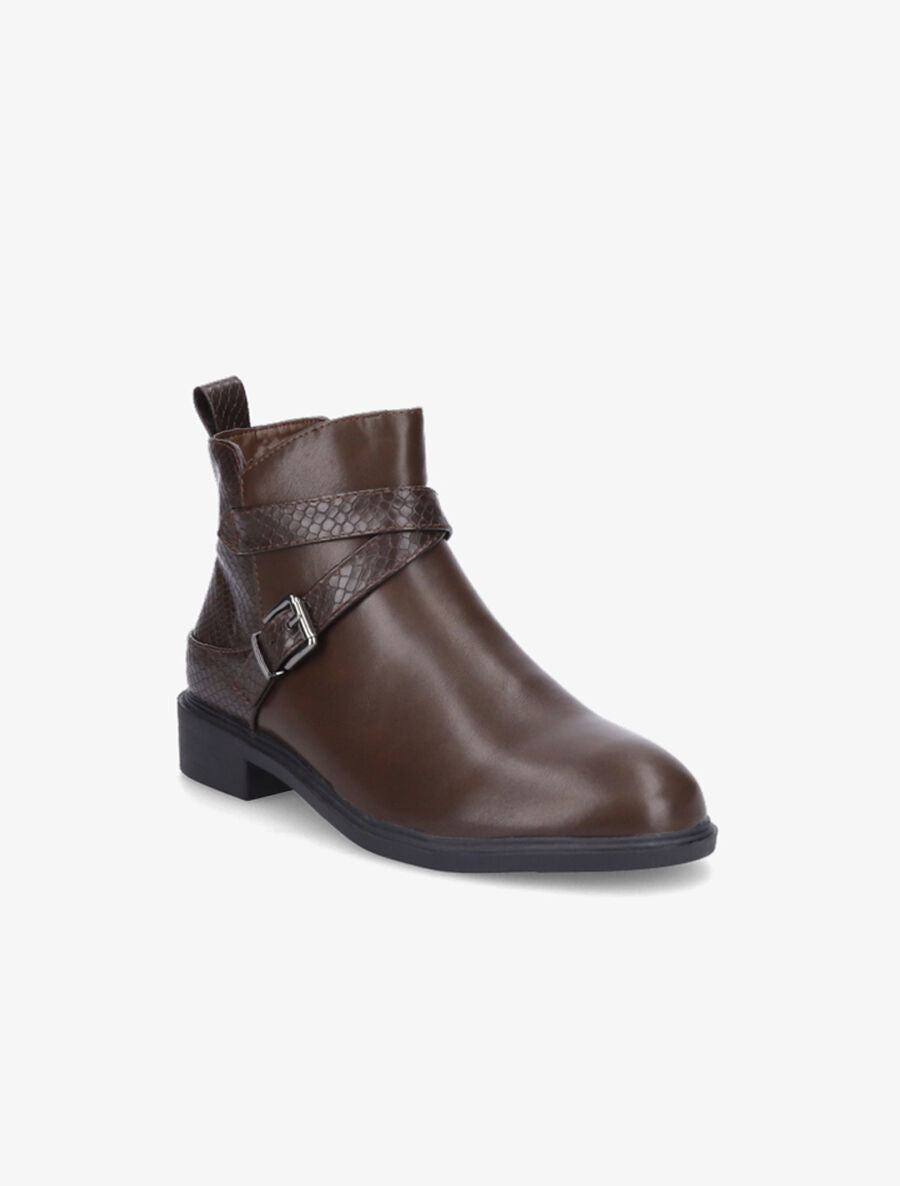 Bottines plates à contrefort effet python - Marron - 2