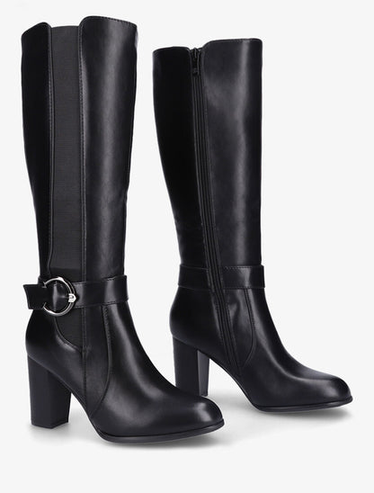 Bottes à talon et boucle stylisée - Noir - 4
