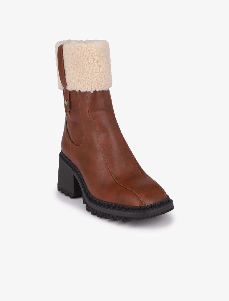 Bottines fourrées à bouts carrés - Marron - 3