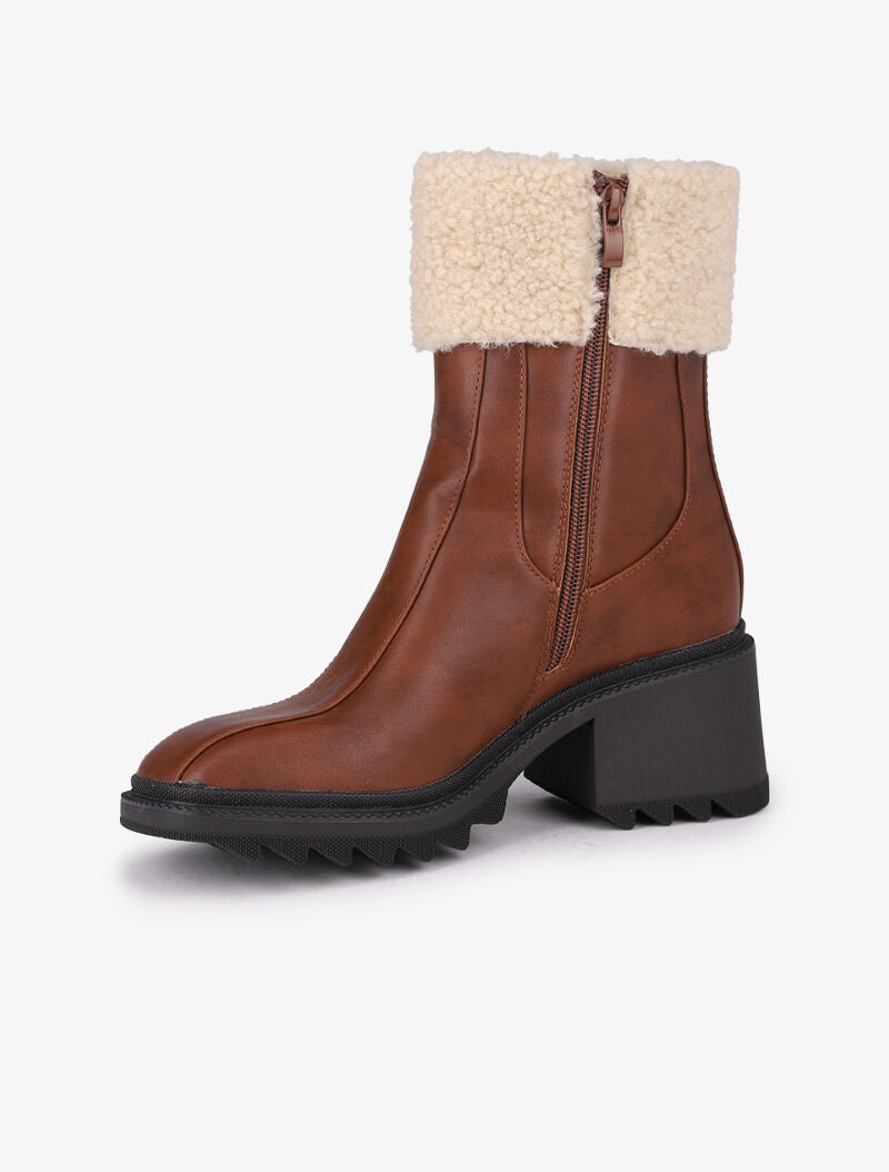 Bottines fourrées à bouts carrés - Marron - 4