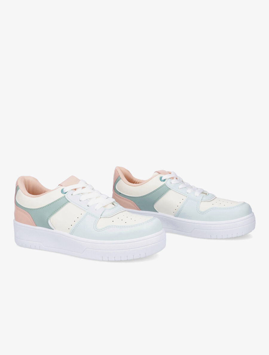 Sneakers en simili - Rose/vert - 4