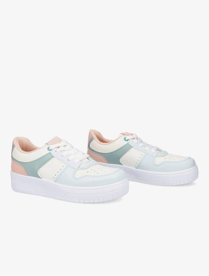 Sneakers en simili - Rose/vert - 4