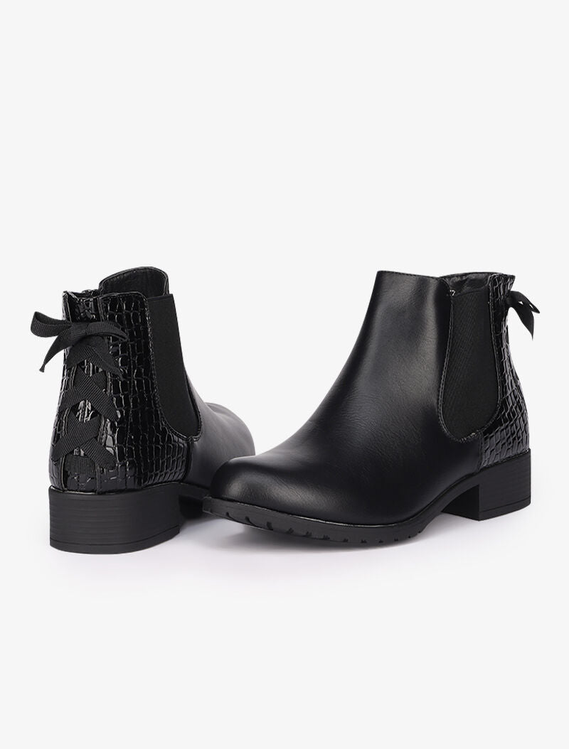 Bottines plates bi-matière à noeud décoratif - Noir - 1