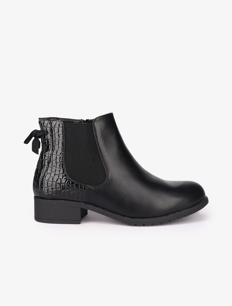Bottines plates bi-matière à noeud décoratif - Noir - 2
