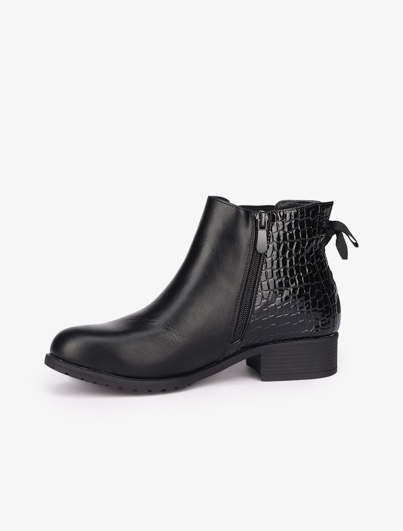 Bottines plates bi-matière à noeud décoratif - Noir - 4