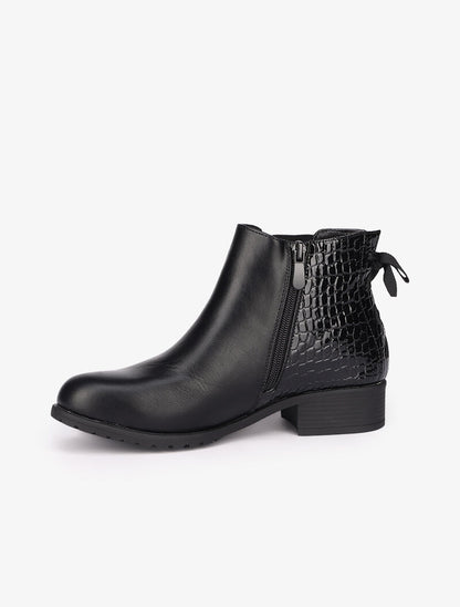 Bottines plates bi-matière à noeud décoratif - Noir - 4
