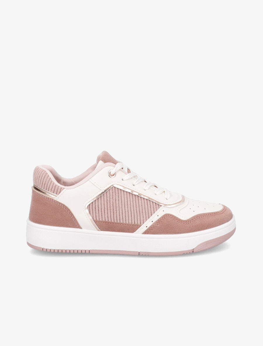 Baskets en suédine et velours côtelé - Rose - 1