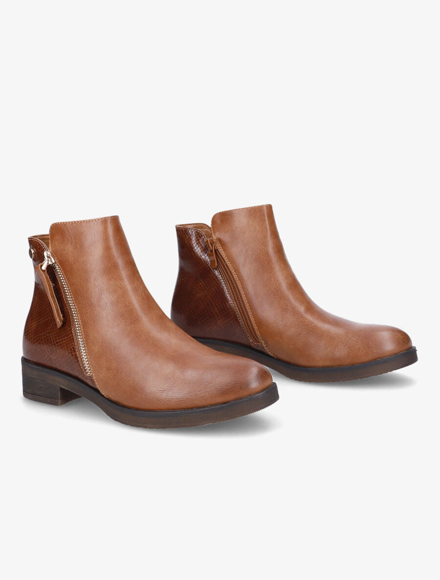 Bottines à zip et contrefort python - Camel - 4
