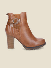 Bottines à talon et contrefort matelassé - Camel - 5