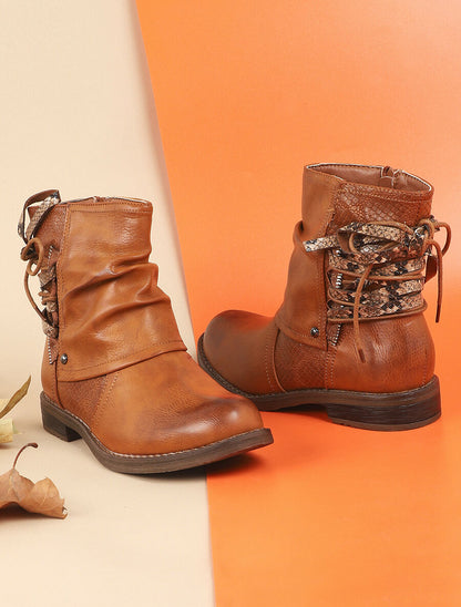 Bottines montantes corsetées - Camel - 1