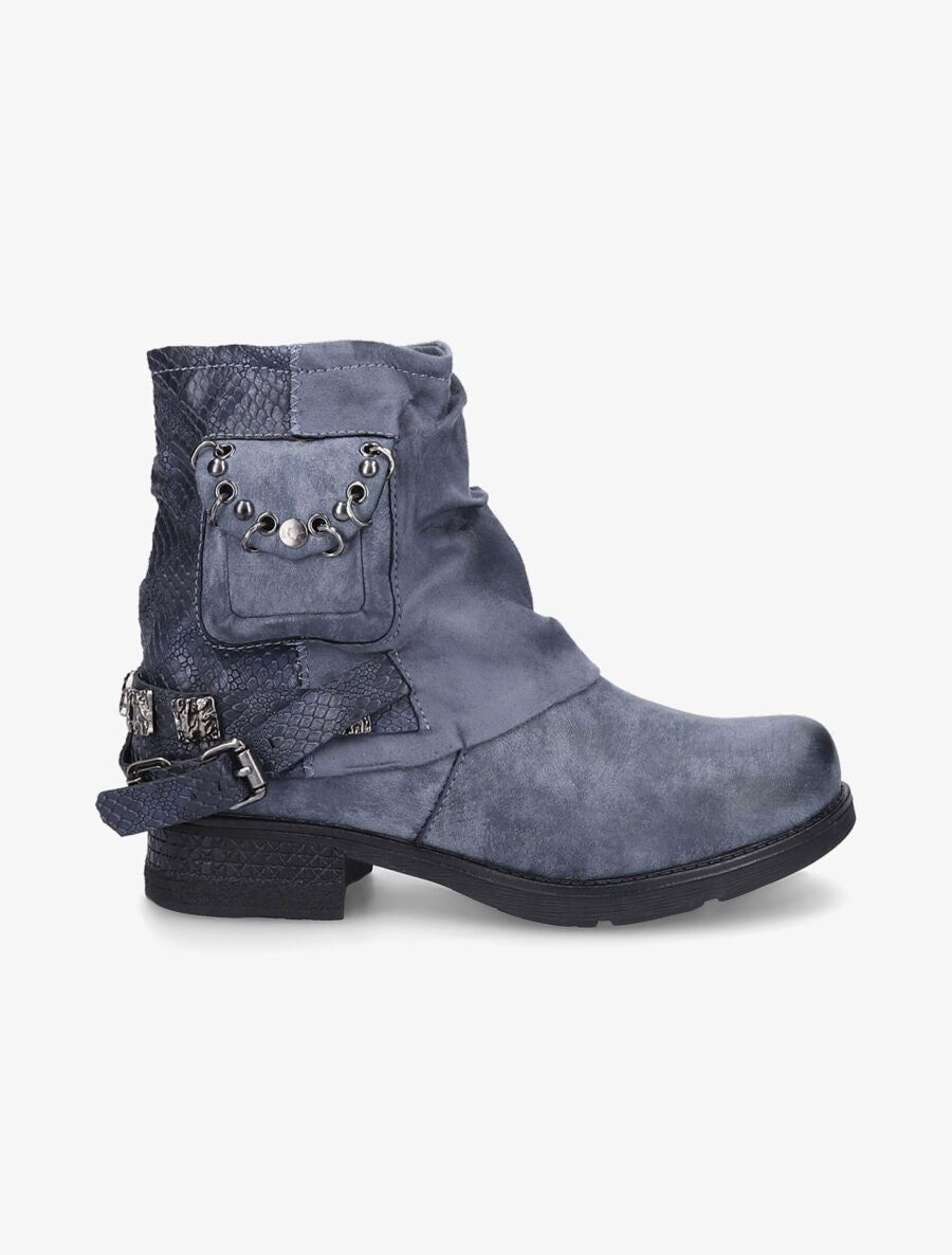 Bottines montantes plissées à pochette - Bleu - 1