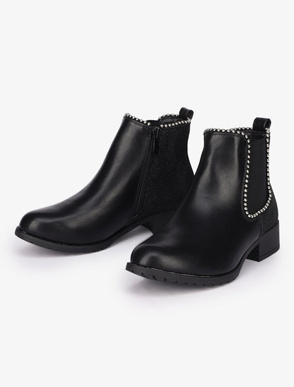 Bottines ornées de clous à contrefort pailleté - Noir - 1