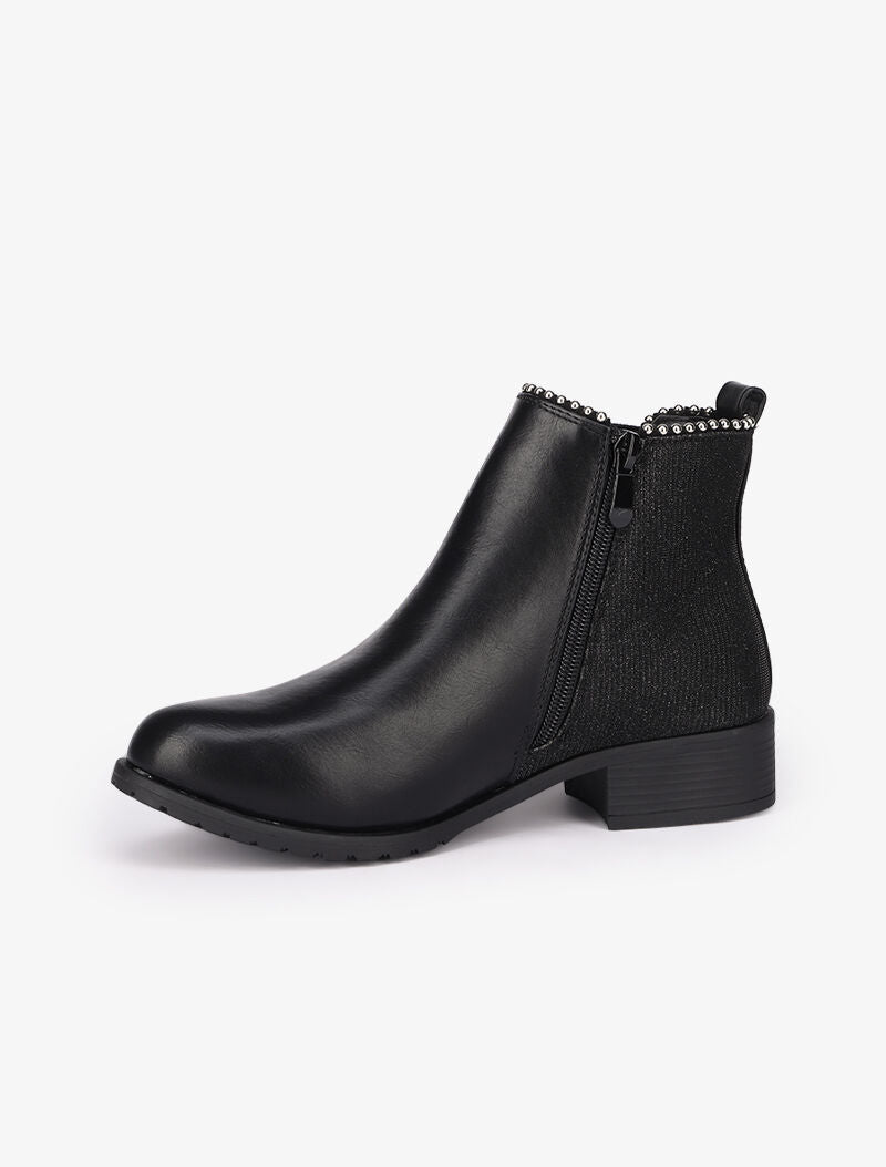 Bottines ornées de clous à contrefort pailleté - Noir - 4