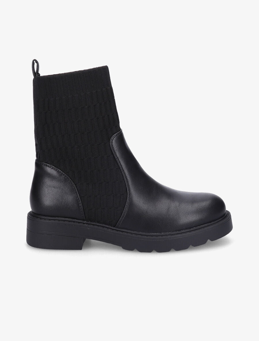 Boots en simili et tissu gaufré - Noir - 1