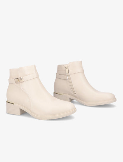 Bottines en simili à boucle métallique - Beige - 4