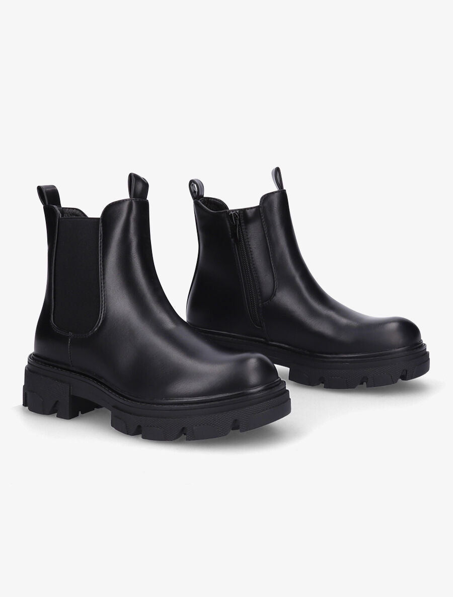 Boots en simili à semelle crantée - Noir - 4
