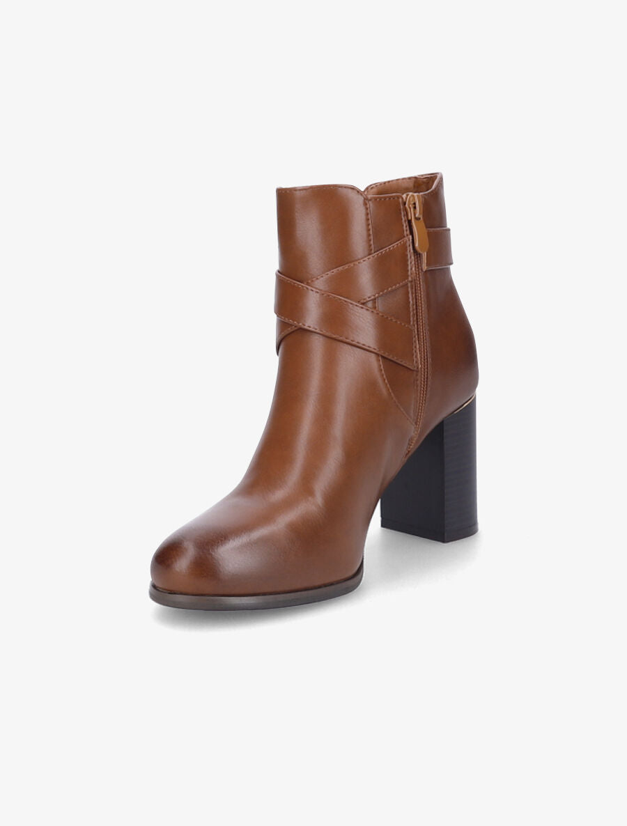 Bottines à talon et sangles croisées - Camel - 3