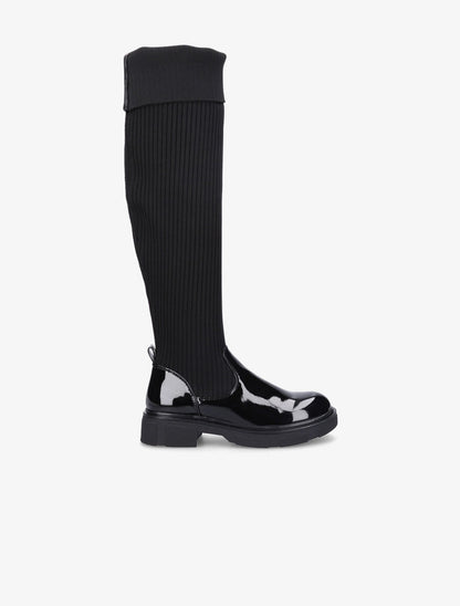 Cuissardes en tissu côtelé et simili vernis - Noir - 5