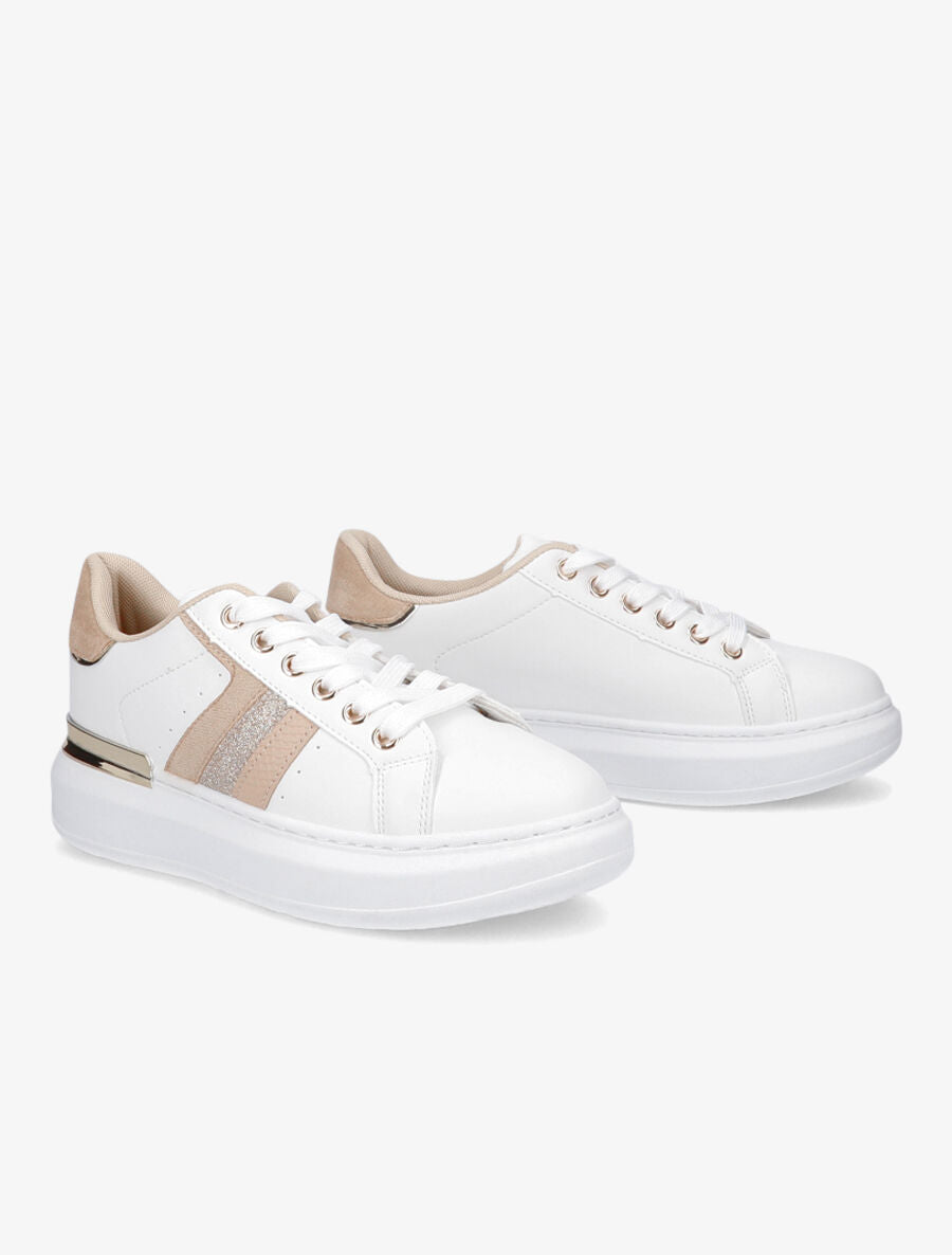 Tennis en simili à bandes fantaisies - Beige - 4