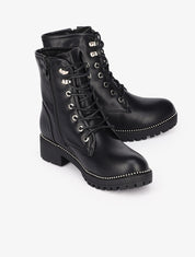 Bottines à lacets à détails cloutés - Noir - 5