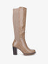 Bottes à talon en simili et tissu côtelé - Taupe - 1
