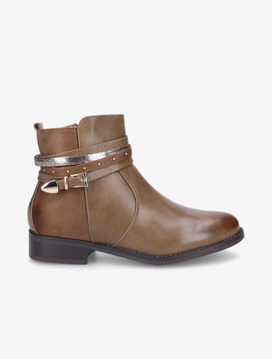 Bottines bi-matière et multi-lanières - Taupe - 1