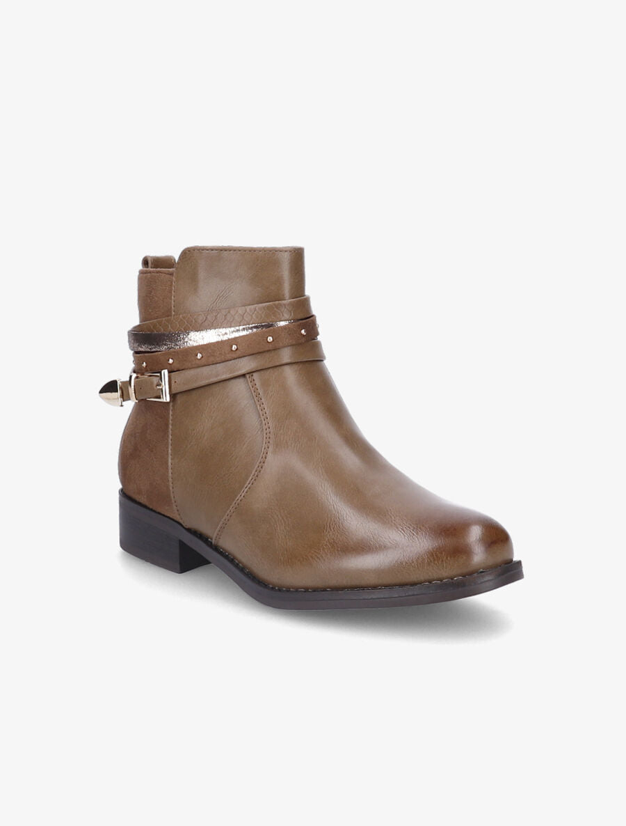 Bottines bi-matière et multi-lanières - Taupe - 2