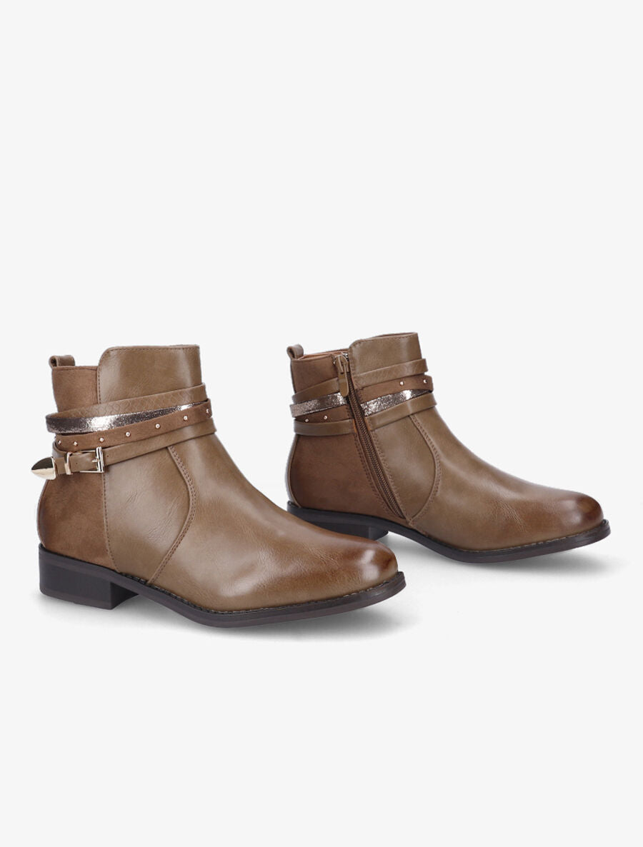 Bottines bi-matière et multi-lanières - Taupe - 4