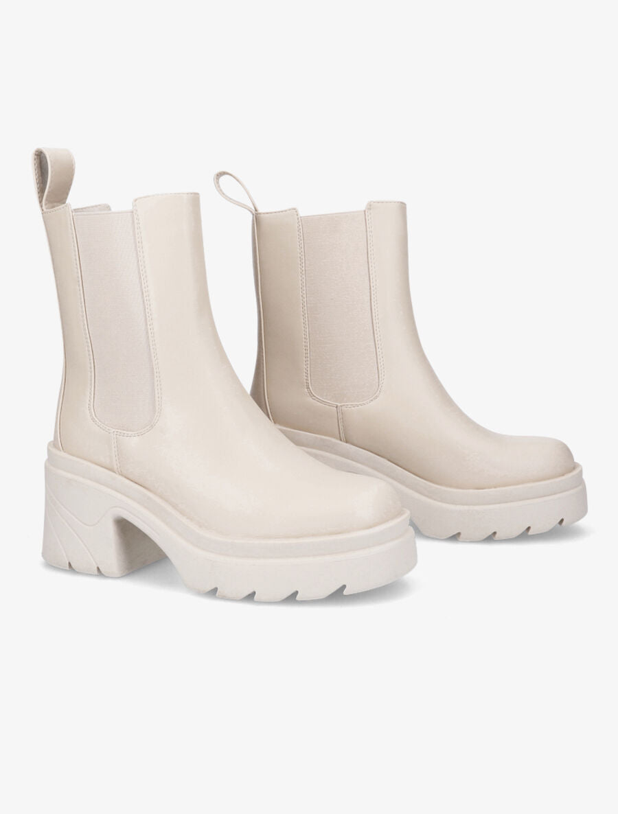 Boots crantées à semelle plateforme - Beige - 4