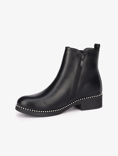 Bottines cloutées à ganse côtelée - Noir - 4