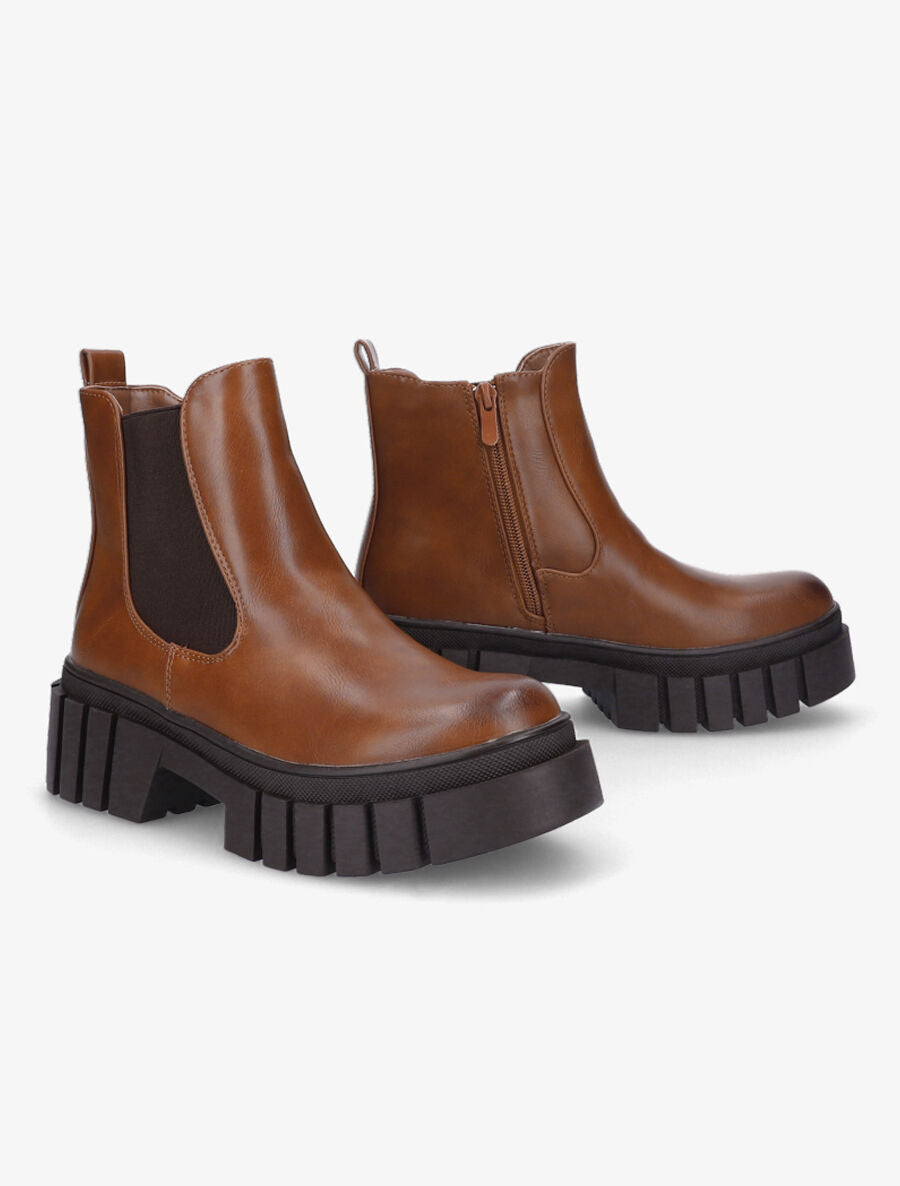 Bottines à semelle plateforme crantée - Camel - 4