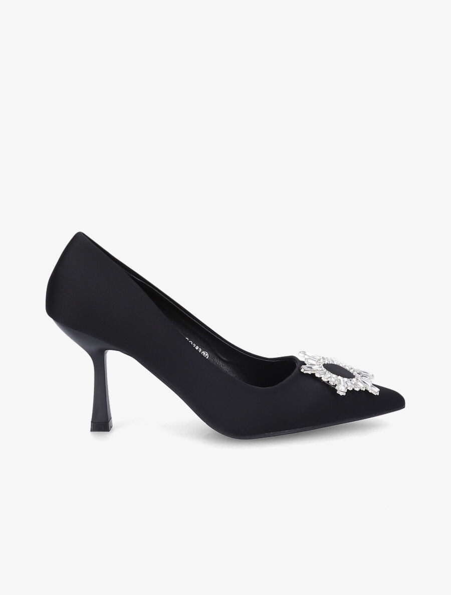 Escarpins à empiècement bijou et strass - Noir - 1